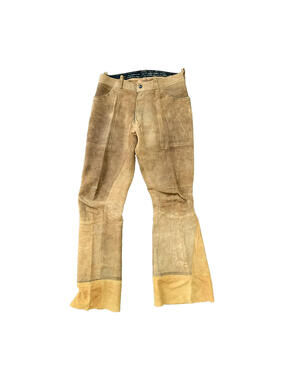 Vintage 1970s Tan Leather Suede Pants 30x31 70s California Cowboy Bell Bottoms